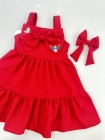 Vestido Vermelho Linho Bordado com Laço