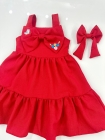 Vestido Vermelho Linho Bordado com Laço