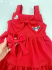 Vestido Vermelho Linho Bordado com Laço