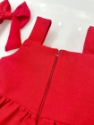 Vestido Vermelho Linho Bordado com Laço