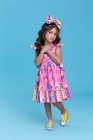 Vestido Rosa Arco-Íris com Laço