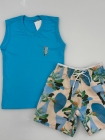 Conjunto Azul Folhagem Regata