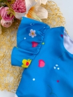 Vestido + Calcinha (1 ano) Azul Flores