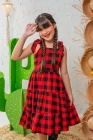 Vestido Xadrez Vermelho com brilho