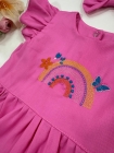Vestido Arco Irís Bordado Rosa