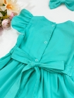 Vestido Arco Irís Bordado Verde Água