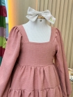 Vestido Manga Longa Rosa Seco