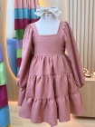 Vestido Manga Longa Rosa Seco