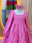 Vestido Manga Longa Rosa