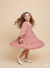 Vestido Manga Longa Rosa Seco