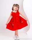 Vestido Botões Vermelho Bordado