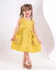 Vestido Botões Mostarda Bordado
