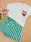 Conjunto Short Saia Cereja Listras