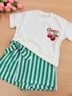 Conjunto Short Saia Cereja Listras