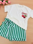 Conjunto Short Saia Cereja Listras