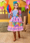 Vestido Junino Xadrez Maria Flor Amarelo Colorido (NA)