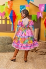 Vestido Junino Xadrez Maria Flor Amarelo Colorido (NA)