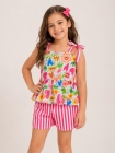 Conjunto Flores Listras Rosa