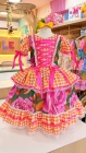 Vestido Junino Xadrez Maria Flor Verde c/ Laranja (NA)