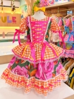 Vestido Junino Xadrez Maria Flor Verde c/ Laranja (NA)
