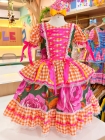 Vestido Junino Xadrez Maria Flor Verde c/ Laranja (NA)