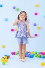 Conjunto Listra Azul Flores