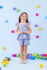 Conjunto Listra Azul Flores