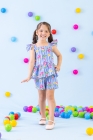 Conjunto Listra Azul Flores