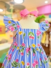 Vestido Listras Flores Azul