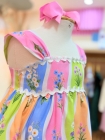 Vestido Listras Flores Color