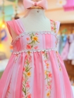 Vestido Listras Flores Rosa