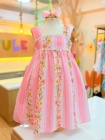 Vestido Listras Flores Rosa